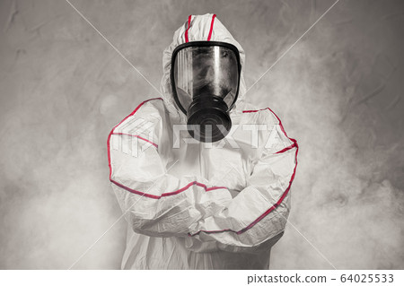 professional disinfector fully armed with necessary equipment 64025533