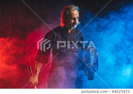 caucasian kendo fighter in traditional clothes caucasian kendo fighter in traditional clothes 64025633