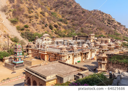 Overview of the Monkey temple or Galta Ji complex, Overview of the Monkey temple or Galta Ji complex, 64025686