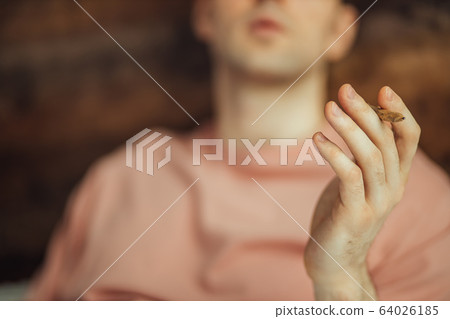 close-up photo of man holding cannabis 64026185