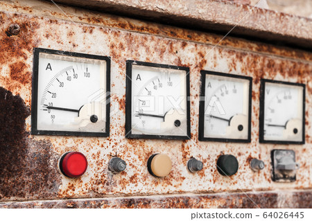 Industrial square ammeters in a row 64026445