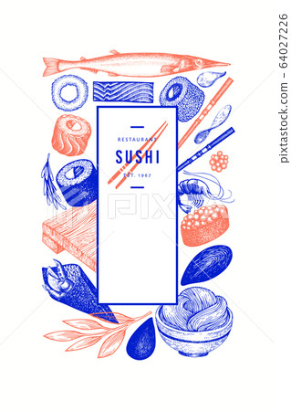Japanese cuisine design template. Sushi hand drawn 64027226