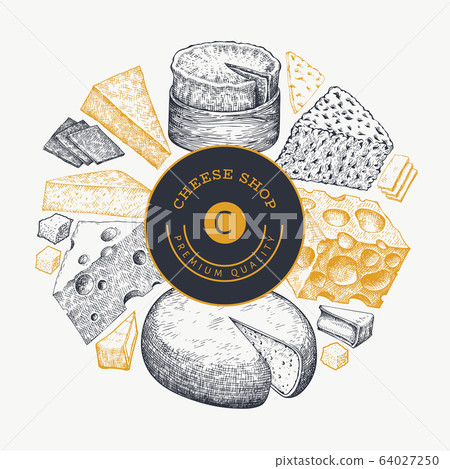 Cheese design template. Hand drawn vector dairy - Stock Illustration ...