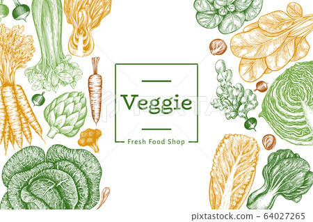 Hand drawn sketch vegetables design. Organic fresh Hand drawn sketch vegetables design. Organic fresh 64027265
