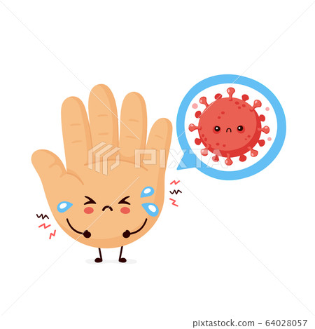 Cute sad cry human palm with virus 64028057