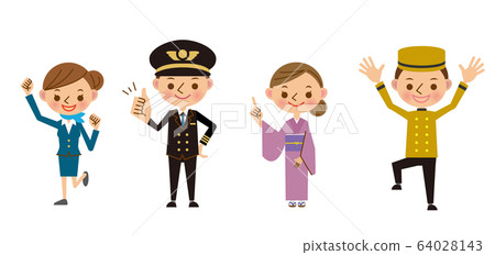 表達快樂情緒的旅遊行業工作人員的插圖材料 64028143