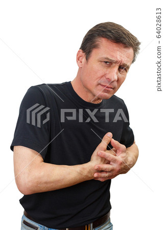 Mature man has a heart attack of pain Mature man has a heart attack of pain 64028613