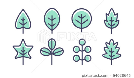 Leaf vector design line icon. Green line leaf plant outline symbol nature 64028645