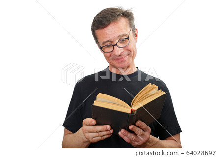 Portrait of a Mature man with glasses and a book Portrait of a Mature man with glasses and a book 64028697