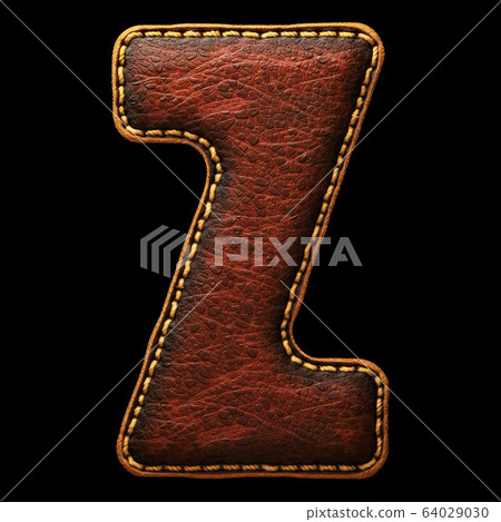 Leather letter Z uppercase. 3D render font with skin texture on black background. 64029030