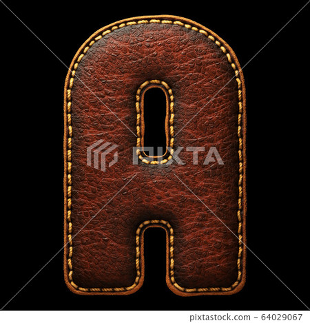 Leather letter A uppercase. 3D render font with skin texture on black background. 64029067