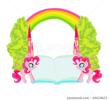 fairy castle appearing from the book and two cute 64029625