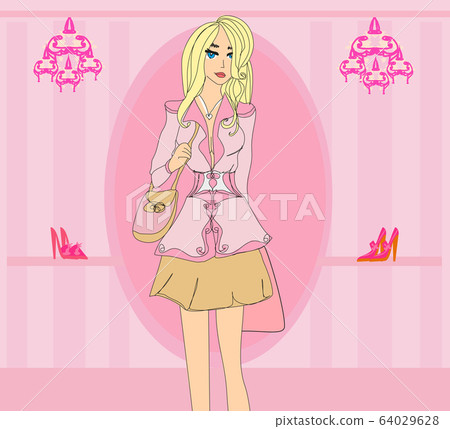 Stylish girl shopping , doodle illustration Stylish girl shopping , doodle illustration 64029628