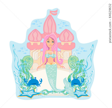 mermaid with castle undersea scene mermaid with castle undersea scene 64029632
