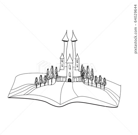 fairytale castle coloring book - isolated doodle drawing 64029644