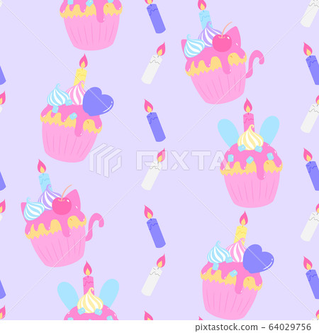 Pastel cupcake seamless pattern purple Pastel cupcake seamless pattern purple 64029756