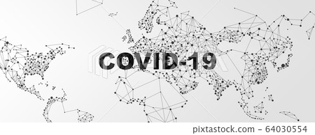 Global viral disease pandemic. Black and white illustration with word COVID-19 64030554