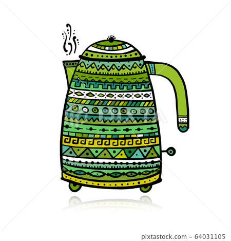 Teapot or electric kettle isolated on white. Household appliances. Electronic device. Ethnic design ornament. Home appliances Teapot or electric kettle isolated on white. Household appliances. Electronic device. Ethnic design ornament. Home appliances 64031105