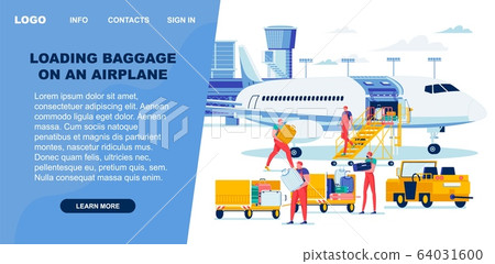Loading Baggage on Airplane from Special Trolley. Loading Baggage on Airplane from Special Trolley. 64031600