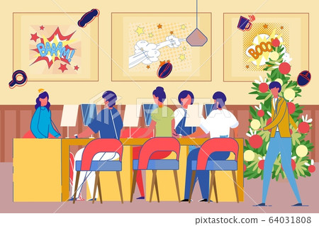 Gaming or Geek Party with People Playing Games. 64031808