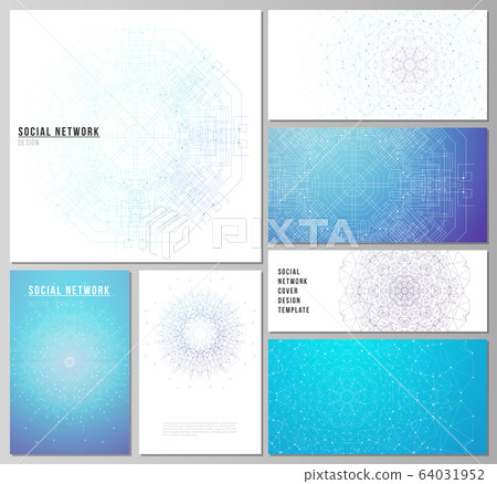 The minimalistic abstract vector illustration layouts of modern social network mockups in popular formats. Big Data Visualization, geometric communication background with connected lines and dots. The minimalistic abstract vector illustration layouts of modern social network mockups in popular formats. Big Data Visualization, geometric communication background with connected lines and dots. 64031952