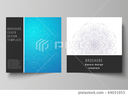 Minimal vector illustration layout of two square format covers design templates for brochure, flyer, magazine. Big Data Visualization, geometric communication background with connected lines and dots. 64031953