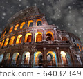 Colosseum landscape in snowy day 64032349
