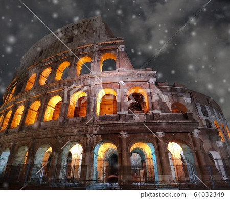 Colosseum landscape in snowy day Colosseum landscape in snowy day 64032349