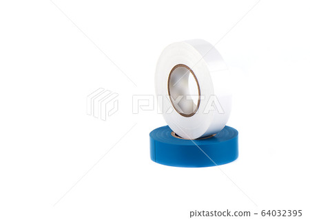 Blue and white insulating tapes to insulate twisted of electrical wires. Blue and white insulating tapes to insulate twisted of electrical wires. 64032395