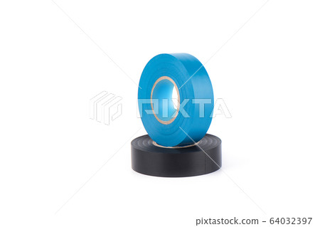 Blue and black insulating tapes to insulate twisted of electrical wires. Blue and black insulating tapes to insulate twisted of electrical wires. 64032397