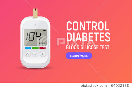 Glucose sugar test icon. Glucometer vector blood monitor. Diabetes sugar meter insulin control 64032588