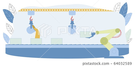 Ladle Pouring Molten Metal in Mold on Conveyor 64032589
