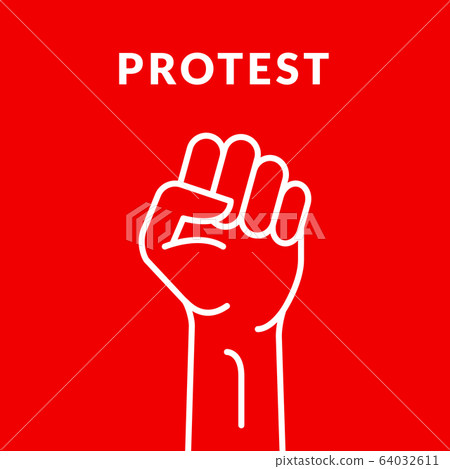 Fist hand power logo. Protest strong fist raised fight icon, rebel illustration 64032611