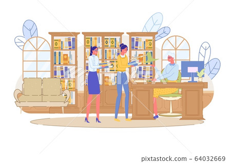 Small People Queue in Public Library or Bookstore 64032669