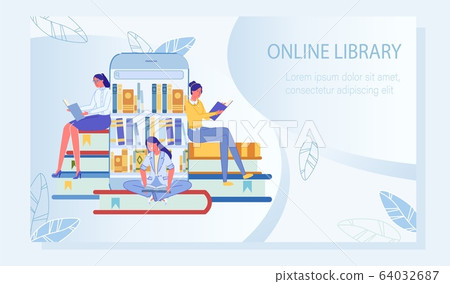 People Receiving Knowledge in E-Library Poster 64032687