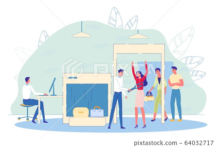 Airport Security Guards Check Passengers on Post. Airport Security Guards Check Passengers on Post. 64032717