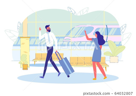 Couple says Goodbye on Railway Station Platform. 64032807