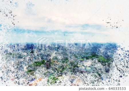 在東京水彩風格的城市景觀 在東京水彩風格的城市景觀 64033533