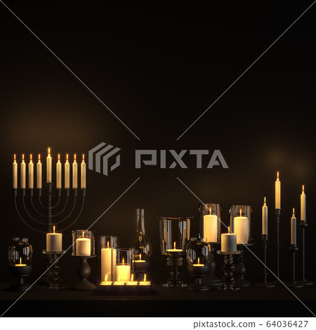 variety shape candle holder on black background 3d render 64036427