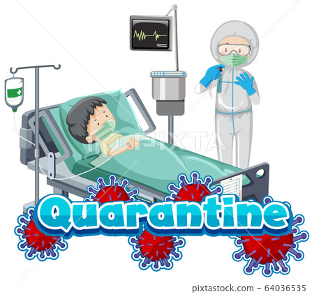 Font design for word quarantine with sick man in Font design for word quarantine with sick man in 64036535
