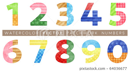 Watercolor touch patchwork numbers - Stock Illustration [64036677] - PIXTA
