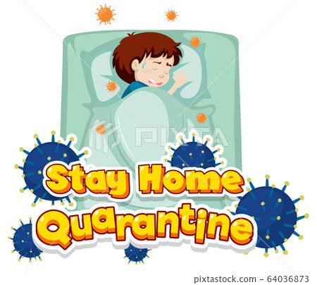 Font design for word quarantine with boy sick in Font design for word quarantine with boy sick in 64036873