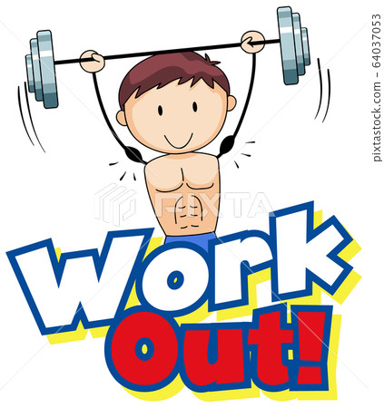 Font design for word work out with boy lifting Font design for word work out with boy lifting 64037053