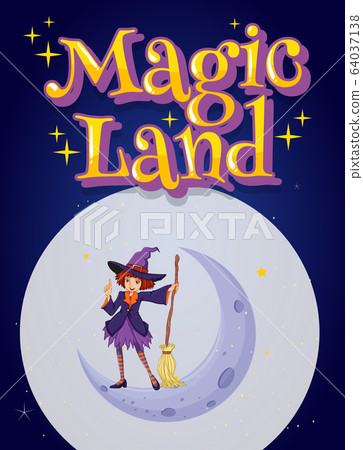 Font design for word magic land with witch flying Font design for word magic land with witch flying 64037138