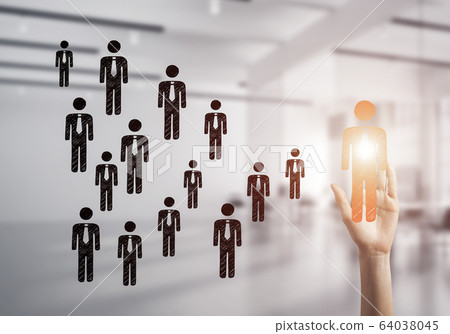 Concept of leadership and teamworking with many icons and one of Concept of leadership and teamworking with many icons and one of 64038045