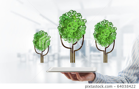 Eco green environment concept presented by tree as working mechanism or engine Eco green environment concept presented by tree as working mechanism or engine 64038422