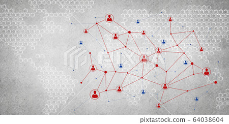 Lines and dots as networking idea drawn on cement background Lines and dots as networking idea drawn on cement background 64038604