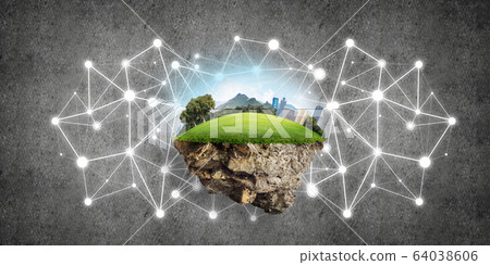 Concept of modern networking technologies and eco green construction Concept of modern networking technologies and eco green construction 64038606