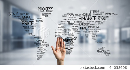 World map in office interior as symbol for international busines World map in office interior as symbol for international busines 64038608
