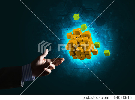 Idea of new technologies and integration presented by cube figure Idea of new technologies and integration presented by cube figure 64038616